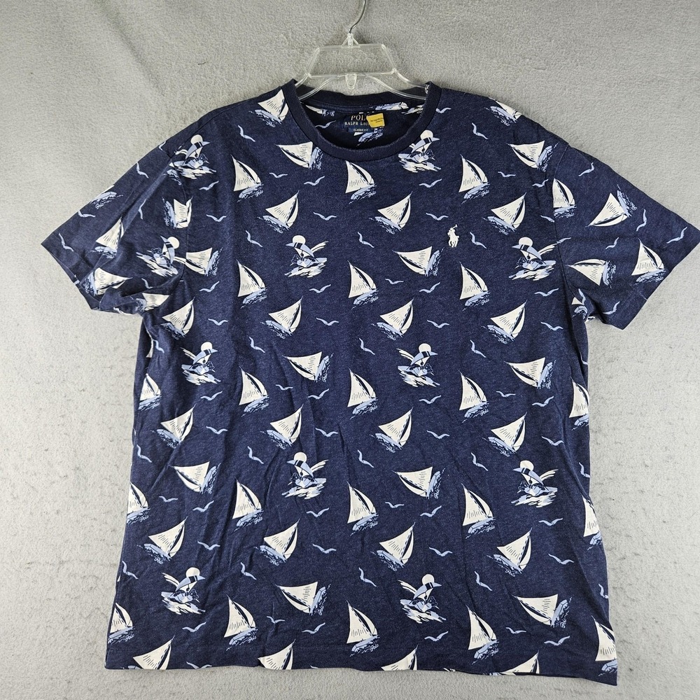 Polo Ralph Lauren Shirt Mens Large Blue Polo Bear Nautical Sailboat Graphic Tee